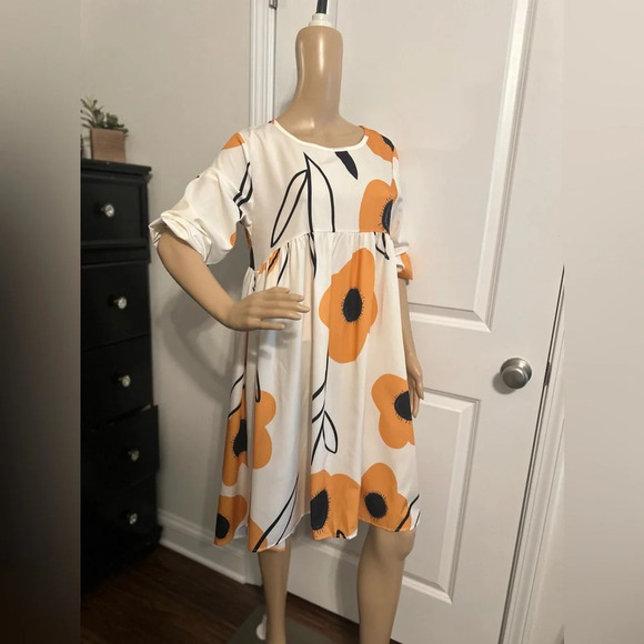 NIP- BoHo Empire Waist Floral Midi Dress - Picture 4 of 6